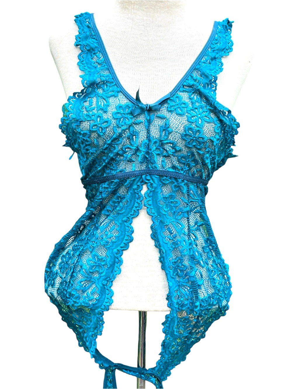 Teal Lace Sheer Chemise - Womens lingerie bodysuit size XL
